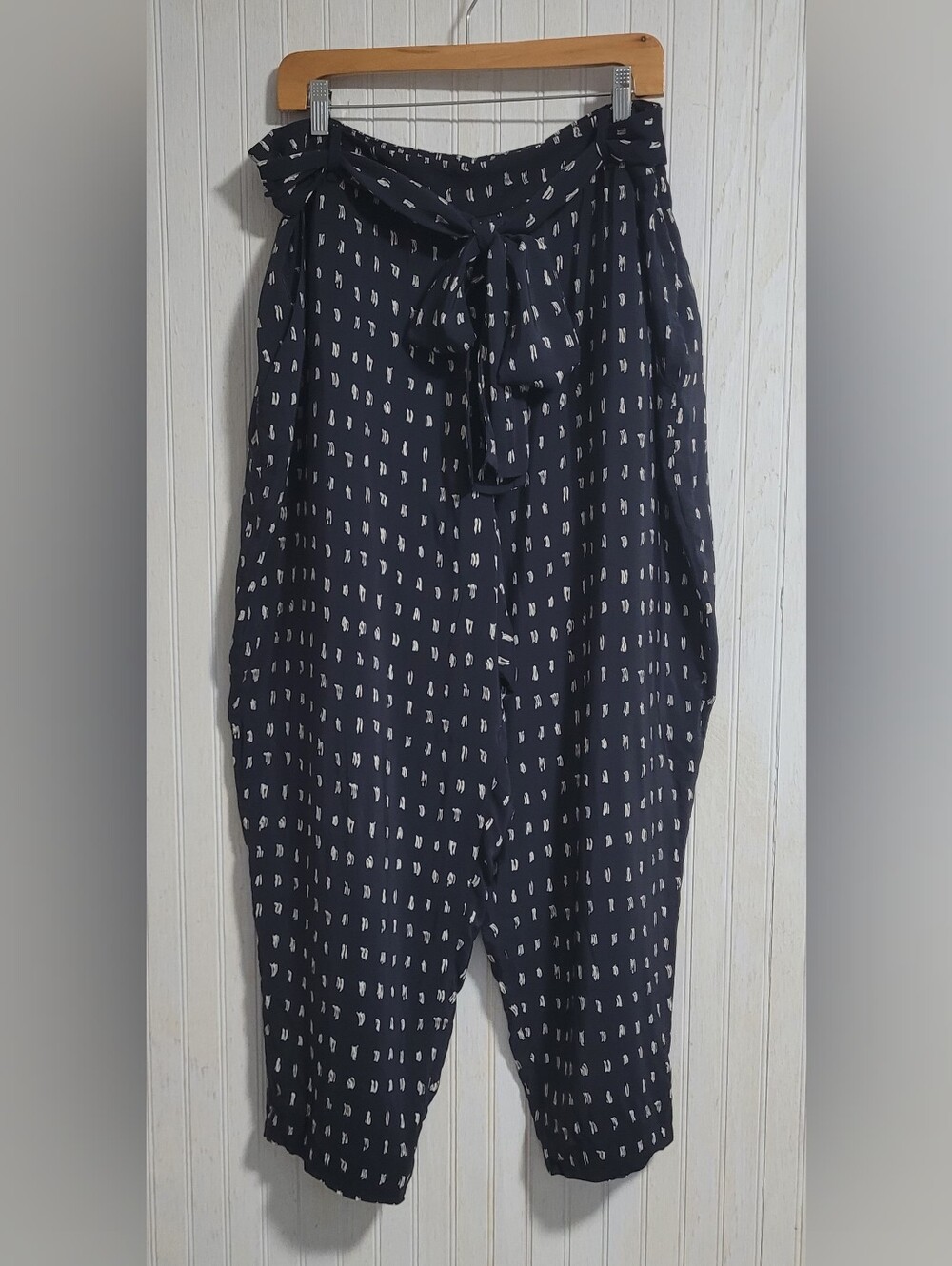 MM.LaFleur Navy Dash Plaid Straight Leg Tie Waist Pants Size +1 14W 16W
